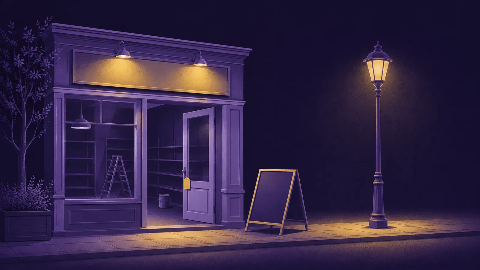 A half-finished storefront, representing a website that was launched but never completed